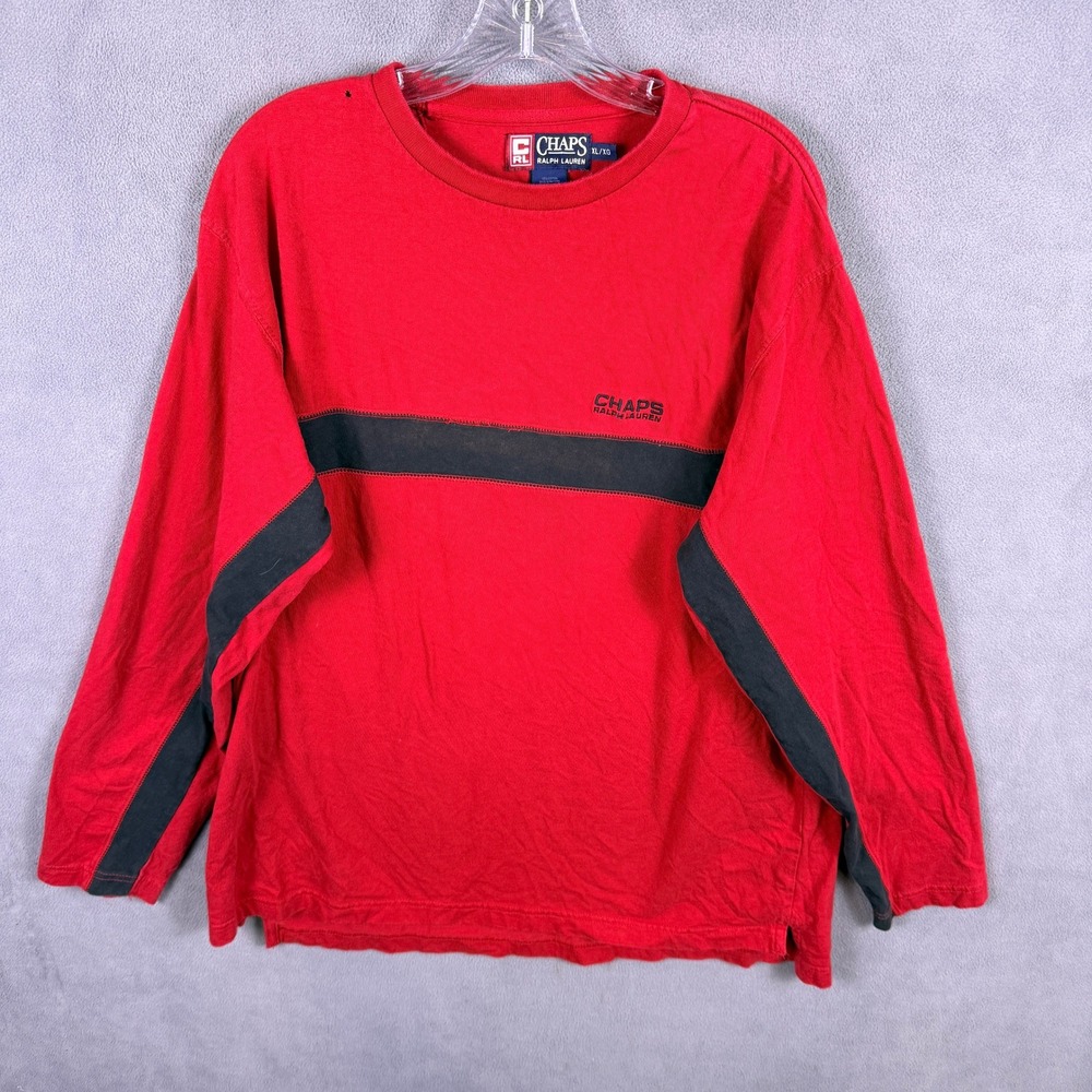 VTG Y2K Chaps Ralph Lauren Long Sleeve T-Shirt Mens XL‎ Red Striped Grunge